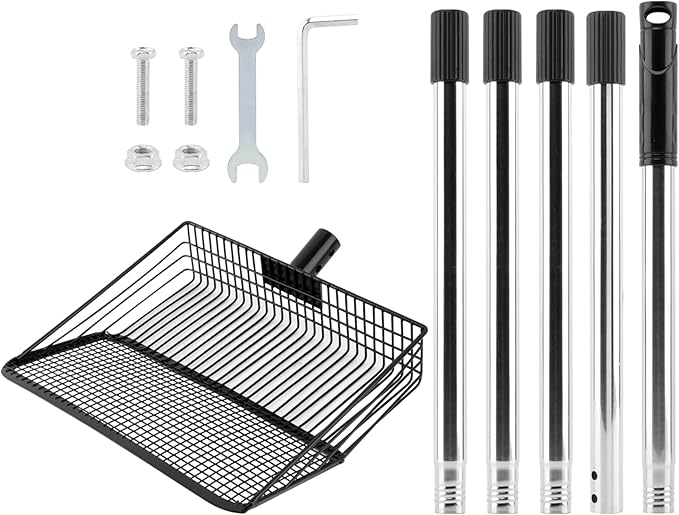 10inch Chicken Poop Scooper, Chicken Coop Scoop for Poop, 4 Sections Extended with 22 to 77inch Stainless Steel Adjustable Handle, Litter Scooper Sifting Shovel-Mewly Pet