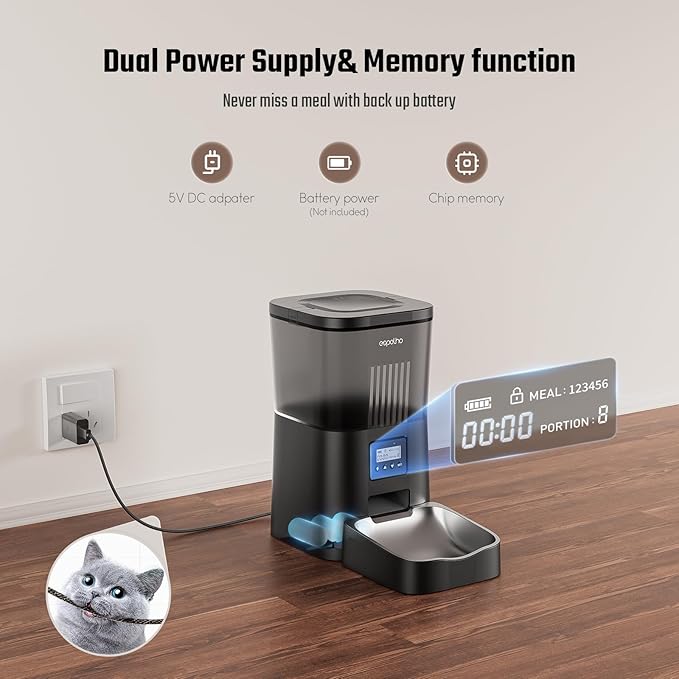 Espelho Automatic Cat Feeder- 4L Timed Cat Food Dispenser 1-6 Meals Control for Cat and Small Dog- Auto Pet Feeder with Desiccant Bag Keep Fresh for Reliable Easy Set Up and Clean- Voice Recorder-Mewly Pet