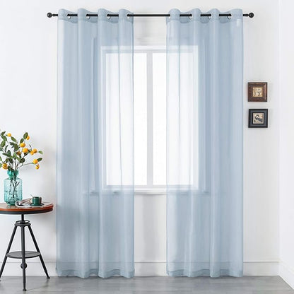 DUALIFE Dusty Blue Sheer Curtains 96 Inch Length for Living Room Decor Set of 2 Panels Grommet Window Look Semi Sheer Transparent Grey Blue Sheer Curtains for Bedroom 52x96 Inches Long Stone Blue