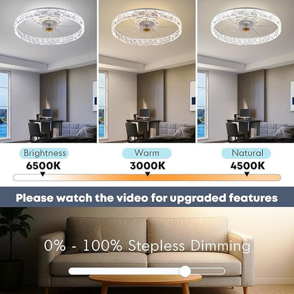 20'' Ceiling Fan with Light, Upgraded Low Profile Fan, Flush Mount Ceiling Fan, 6 Speeds, Dimmable LED, App & Remote Control, Quiet DC Motor, for Bedroom, Living Room, F098 White