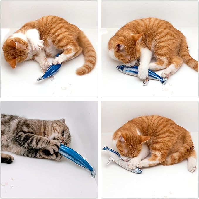 6 PCS Cat Fish Toy Soft and Durable,Cat nip Toy with Catnip Inside, Kicker Toys for Indoor Kitten Exercise,Kitty Teething Chew Toy (6 Sauries)-Mewly Pet