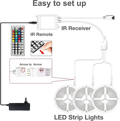 DAYBETTER Led Strip Lights 150ft, Color Changing Led Light Strip with Remote Control, RGB Strip Lighting Suitable for Home Decor, Living Room, Kitchen, Home Party Decoration, 12V (3 Rolls of 50ft)