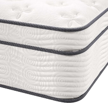 Modway Jenna 14” Innerspring and Memory Foam California King Mattress With Individually Encased Coils, White