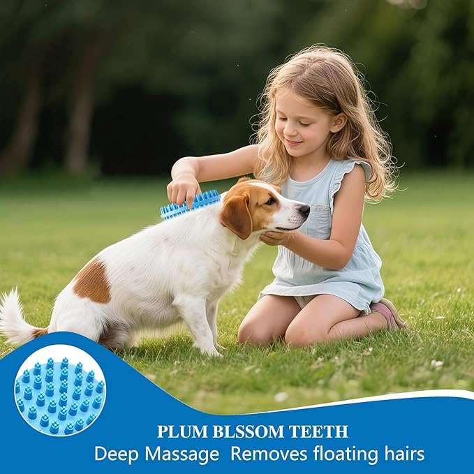 Dog Grooming Brush, Lilpep Pet Shampoo Bath Brush Soothing Massage Rubber Comb with Adjustable Ring Handle for Long Short Haired Dogs and Cats (2 pale blue, 2 sided brush)-Mewly Pet