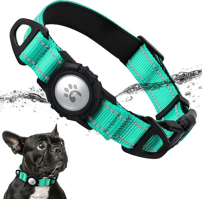 TagME Airtag Dog Collar,Waterproof Reflective Pet Collar with Airtag Holder,Soft Padded and Double D-Rings for Small Dogs,Turquoise-Mewly Pet