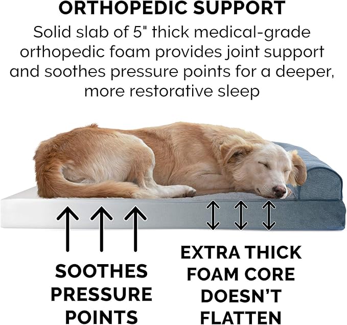 Furhaven Orthopedic Dog Bed for Large Dogs w/ Removable Bolsters & Washable Cover, For Dogs Up to 125 lbs - Sherpa & Chenille Sofa - Orion Blue, Jumbo Plus/XXL-Mewly Pet