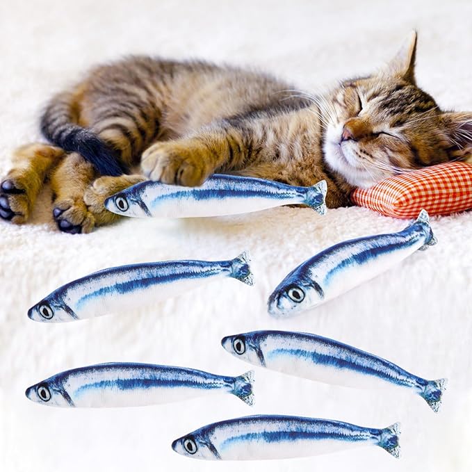 Catnip Saury Fish Toys,6pcs Cat Teething Chew Plush Toys for Pet Cat Lovers Relieve Stress Gifts Teething Chew Indoor Outdoor-Mewly Pet