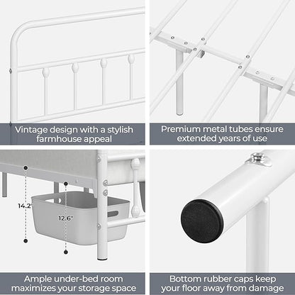Yaheetech Classic Metal Platform Bed Frame Mattress Foundation with Victorian Style Iron-Art Headboard/Footboard/Under Bed Storage/No Box Spring Needed/King Size White