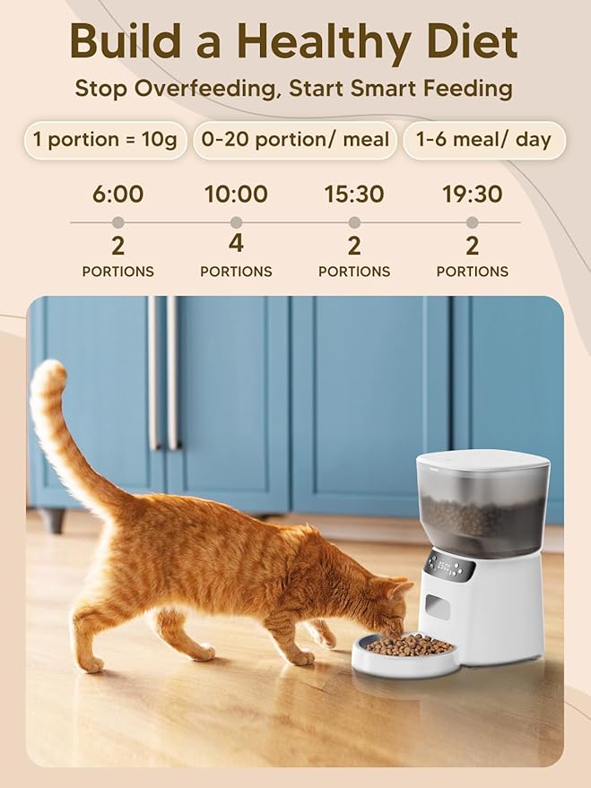 Automatic Cat Feeder and Water Fountain, 4L/16 Cups Timed Cat Dry Food Dispenser, 10s Meal Call, 20 Portions 6 Meals Per Day, 2L Cats Fountains for Drinking with Filter, Pet Feeder for Dog White-Mewly Pet