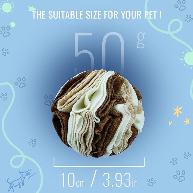 Pet Snuffle Ball, Puzzle Sniffing Interactive Dog Ball for Blind Dogs Training Stress Relief Dog Enrichment Toys Treat Machine Washable (Milk Tea Brown, 10cm)-Mewly Pet
