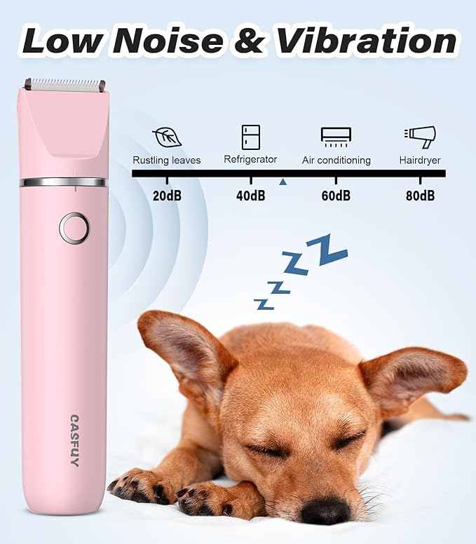 Casfuy Cordless Dog Paw Trimmer - Low Noise Small Dog Clippers with Double Blades USB Rechargeable Grooming Clipper for Dogs Cats and Small Pets for Trimming Hair Around Paws, Eyes, Ears, Face, Rump-Mewly Pet
