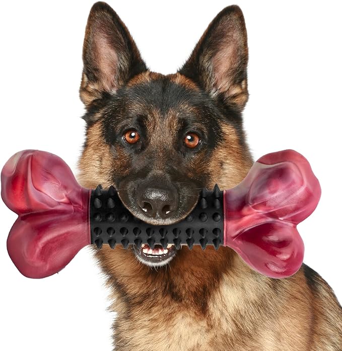Apasiri Tough Dog Toys for Aggressive Chewers Large Breed, Dog Chew Bone with Bacon Flavor, Nylon & Rubber Chew Toy for Medium Large Dogs-Mewly Pet