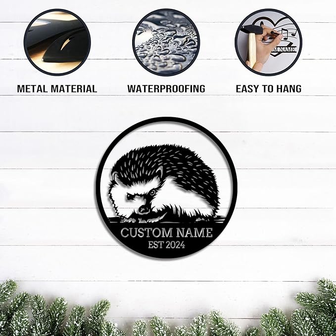 Custom Hedgehog Metal Sign, Personalized Hedgehog Metal Wall Art,Hedgehog Lovers Gift Metal Kid Room Decor,Personalized Hedgehog Lover Name Sign,Kid Nursery Decoration (Style A)