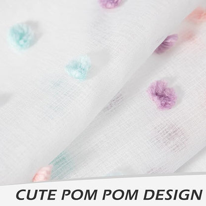 MYSKY HOME 72 Inch Long Pom Pom Sheer Curtains for Boys Bedroom Rainbow Curtain for Baby Nursery Door 2 Panels Light Filtering Rod Pocket Semi Window Drapes 38 x 72 Inch