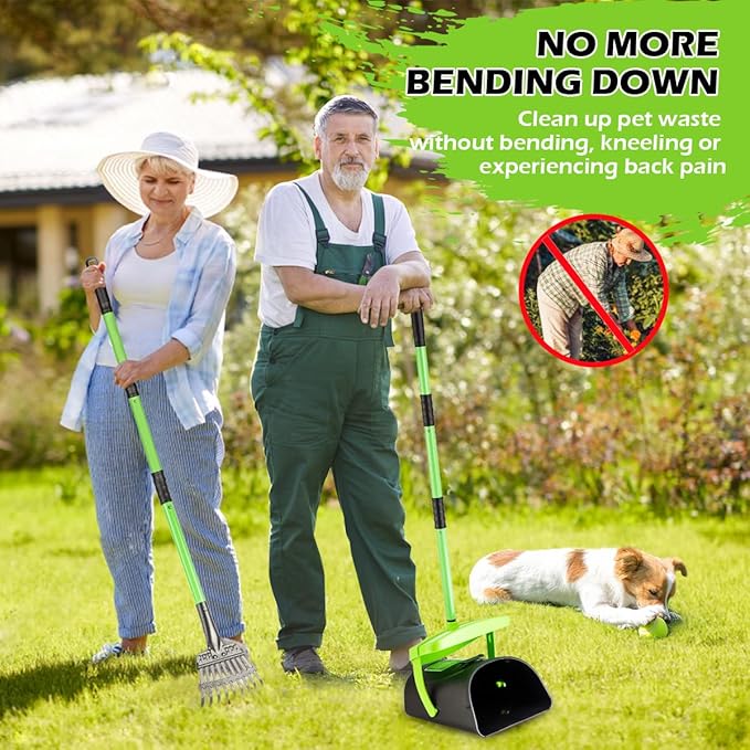 MXF Pooper Scooper Swivel Bin & Rake Kit with 20 Waste Bags, 36.6" Long Handle Adjustable Portable Non-Breakable Dog Pooper Scooper for Large Medium Small Dogs, Poop Scooper for Lawn Yard Dog Kennel-Mewly Pet