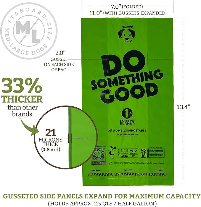 Doggy Do Good Poop Bags | Dog Waste Bags | Unscented, USDA Certified Biobased, Thick & Leak Proof, Easy Open | Standard Size | 100 Count on a Single Roll-Mewly Pet