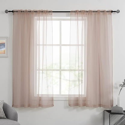 HUTO Blush Pink Sheer Curtains 45 inches Long for Bedroom Top Rod Pocket Sheer Window Panels Curtains for Nursery Living Room 52 by 45 Inch Length Set of 2