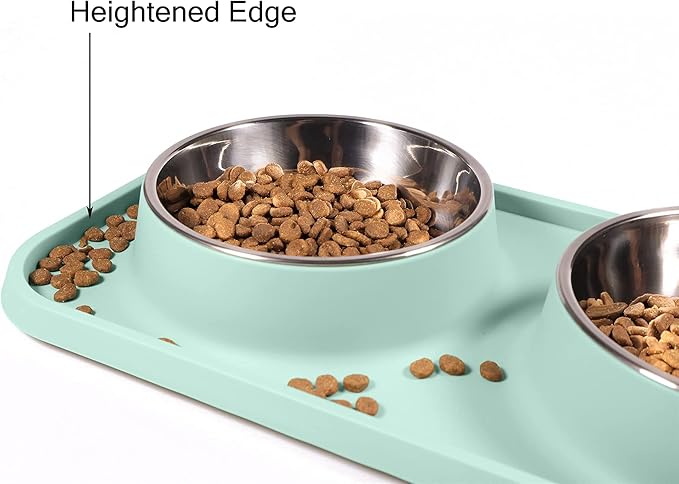 Cat Food Bowls, Cat Bowls Non-Skid and Non-Spill Silicone Pads with PP Stand, Removable Stainless Steel Food and Water Dishes for Cats, Small Size Dogs-Mewly Pet