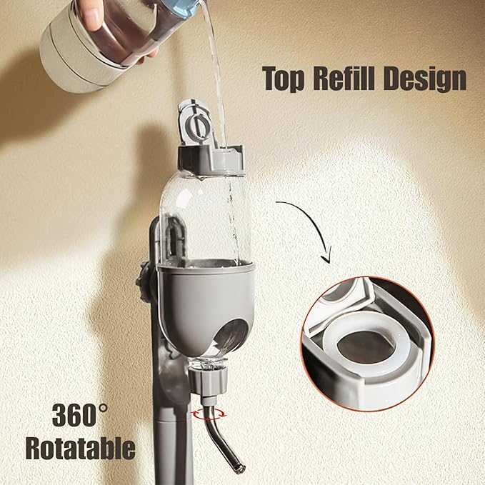 Pet Water Bottle for Cage Crate 17oz Non-Drip Water Dispenser for Small Animal Rabbit Bunny Guinea Pig Chinchilla Ferret Squirrel Hedgehog (Gray, 17oz)-Mewly Pet