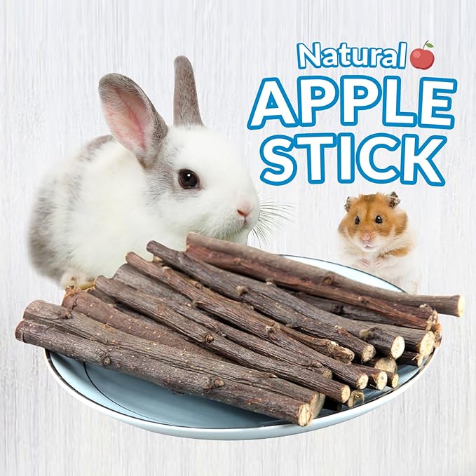 330g Natural Apple Sticks Rabbit Chew Toys, Bunny Teething Toys, Easy to Store in Jar, Ideal for Rabbit, Guinea Pig, Hamster, Chinchilla, Chipmunks, Squirrels, Gerbils and other Small Animals-Mewly Pet