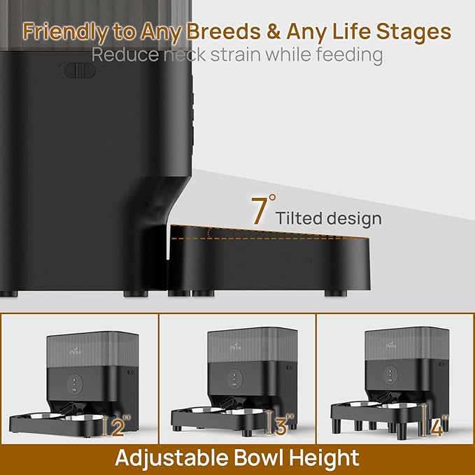 iPettie Automatic WiFi Pet Feeder for 2 Pets, 5L Capacity, 1-10 Meals Per Day, Adjustable Bowl Height, Smart Dog Cat Feeder with 2 Stainless Steel Bowls, 2.4G WiFi App Control for Cats and Small Dogs-Mewly Pet