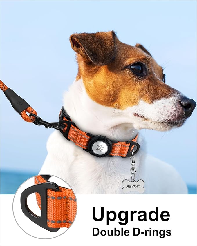 TagME Airtag Dog Collar,Waterproof Reflective Pet Collar with Airtag Holder,Soft Padded and Double D-Rings for Small Dogs,Orange-Mewly Pet