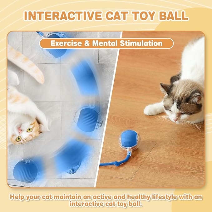 Interactive Cat Toys for Indoor Cats, Rechargeable 360° Automatic Moving Cat Toy for Bored Indoor Adult Cats, 2025 Upgraded Chase Motion Activated Kitten Toys - Blue-Mewly Pet