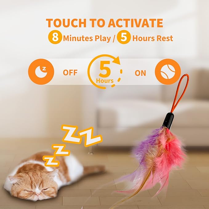 Interactive Cat Toy,Automatic Cat Toy for Indoor Cats,Hanging Door Clip Ribbon 360° Rotation,Feather & Rainbow Cat Stimulating Ribbons Cat Toys for Bored Adult/Kitten Exercise-Mewly Pet