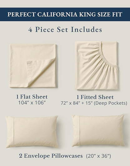 LANE LINEN 100% Organic Cotton California King Sheets Set, 4-Piece Pure Organic Cotton Long Staple Percale Weave Soft Best Bedding Sheets for Bed, Breathable, Fits Mattress Upto 15" Deep - Natural