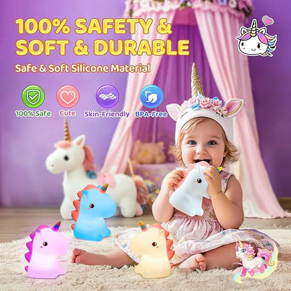 One Fire Red Night Light for Kids, 【16 Colors & 4 Modes】 Silicone Night Light for Girls, Tap 2 Brightness Cute Lamps, Last 10H Kids Lamps, Soft & Safe Girls, 【Small Size】