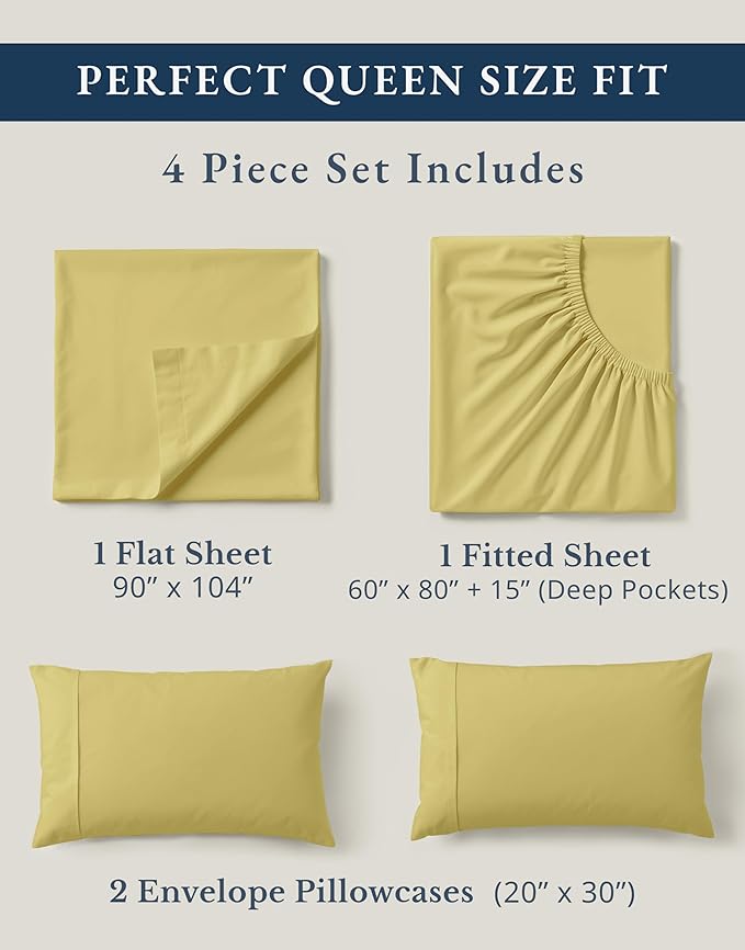 LANE LINEN Eco Friendly 100% Organic Cotton Bed Sheets Queen Size, Soft & Comfy Naturally Cooling Percale Weave, Low Pill Fade Resistanct Breathable 15" Deep Pocket Bedding- Cocoon