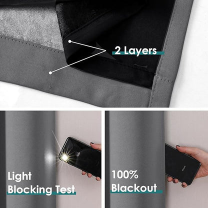 ChrisDowa 100% Blackout Curtains 84 inch Long for Bedroom with Black Liner, Extra Wide 2 Thick Layers Total Blackout Thermal Insulated Grommet Window Curtains 2 Panels Set (Grey, 60 x 84 Inch)