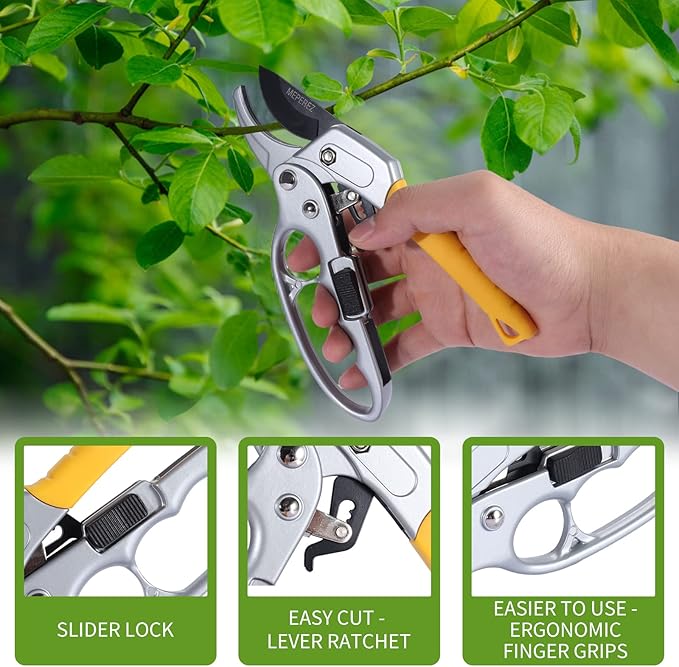 Ultra Sharp Germany Steel Pruning Shears - Cuts 3X Easier, Weak Hand Arthritis Snips, Rust-Resistant, Effortlessly 1-Inch Cut Capacity Garden Scissors, Ergonomic Handle-Mewly Pet