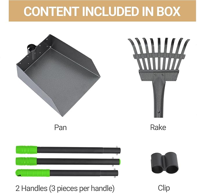 Heeyoo Dog Pooper Scooper, Dog Poop Tray and Rake Set, Pet Waste Removal Scoop with Long Adjustable Sectional Stainless Handles-Mewly Pet