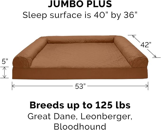 Furhaven Cooling Gel Dog Bed for Large Dogs w/ Removable Bolsters & Washable Cover, For Dogs Up to 125 lbs - Quilted Sofa - Toasted Brown, Jumbo Plus/XXL-Mewly Pet