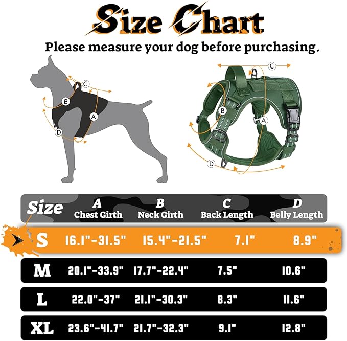 rabbitgoo Dog Harness Small Sized No Pull, Tactical Service Pet Vest with Molle and Control Handle, Adjustable and Reflective Military Harness for Easy Walking and Training, Green, S-Mewly Pet