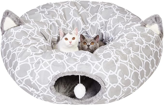 LUCKITTY Geometric Cat Tunnel Bed Oxford Outside with Plush Inside,Cats Toys Collapsible Tunnel Tube with Balls, for Rabbits, Kittens, Ferrets,Puppy 3FT-Mewly Pet