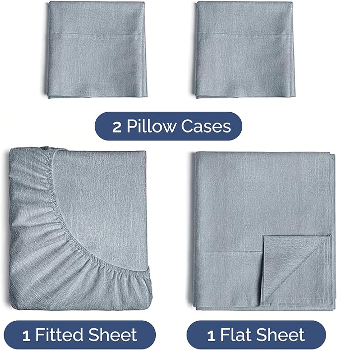 Twin 4 Piece Sheet Set - Comfy Breathable & Cooling - Soft Hotel Luxury Bedding Set with 8-16 Inch Deep Pockets - 1 Flat & 1 Fitted Sheet & 2 Pillowcases - Wrinkle Free & Easy Care - Heathered Blue