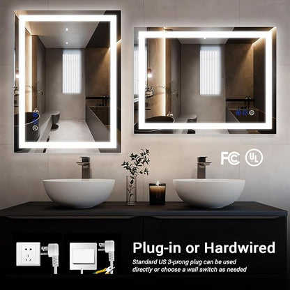 36 x 28 LED Bathroom Mirror with Lights Led Mirror Bathroom Lighted Large Wall-Mounted Vanity Mirror Smart Touch Button,Anti-Fog,Waterproof,Stepless Dimmable,Adjustable Color