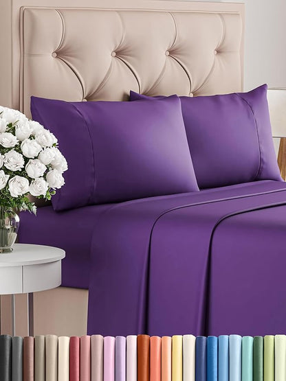 Twin 4 Piece Sheet Set - Comfy Breathable & Cooling - Ultra Soft Hotel Luxury Bedding Set w/ 8-16 Inch Deep Pockets - 1 Flat & 1 Fitted Sheet & 2 Pillowcases - Cozy, Wrinkle Free & Easy Care - Purple