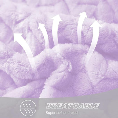 Exclusivo Mezcla Fleece Queen Size Blanket for Bed, 90x90 Inches Soft Cozy Jacquard Flannel Blankets, Lightweight Fuzzy Plush Warm for Winter, Lilac Purple