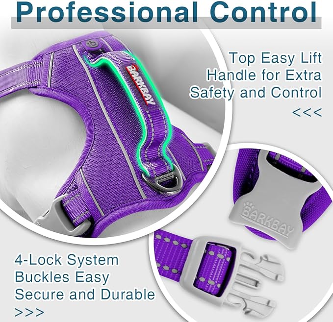 BARKBAY Dog Harness No Pull with ID Tag Pocket - Heavy Duty, Reflective, Easy Control for Large Dogs(Purple,L)-Mewly Pet