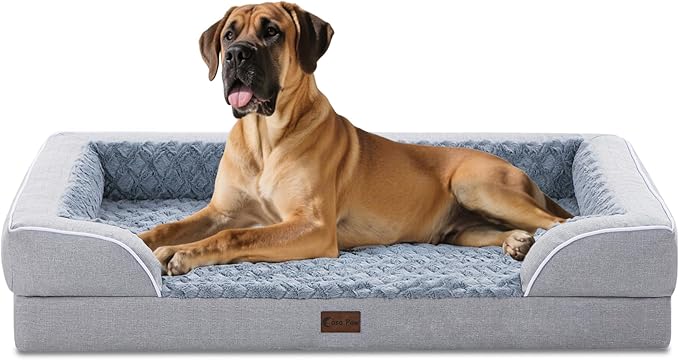 Orthopedic XXL Dog Bed for Extra Large Dogs, Waterproof Memory Foam Dog Beds with Sides, Egg-Crate Foam and Non-Slip Bottom Dogs Couch Beds with Washable Removable Cover(XX-Large,Light Grey)-Mewly Pet