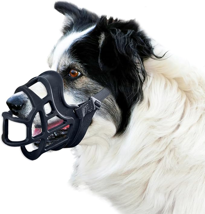 Basket Muzzle Allows Panting Drinking - Anti Biting Chewing, Sturdy Lightweight, Suitable for Grooming Trimming Training, Small Medium Large Dogs (Black, Size 4)-Mewly Pet
