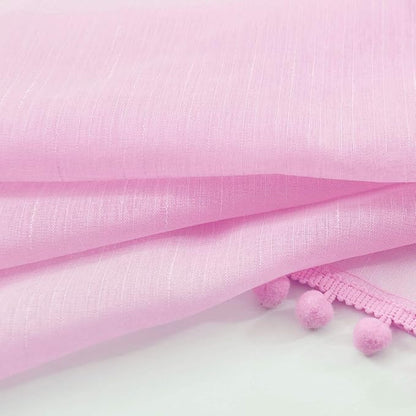 Treatmentex Pom-Pom Sheer Curtains for Girl's Room Linen Textured Pink Sheer Window Drapes for Bedroom 52" w x 63" L, 2Panels, Red, Rod Pocket
