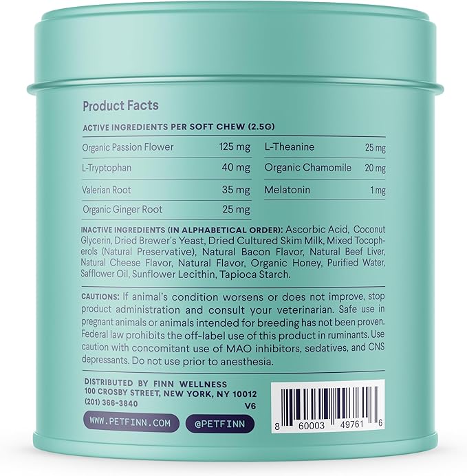Finn Calming Aid for Dogs - Natural Calming Chews with Melatonin to Support Stress, Separation & Sleep - 90 Soft Chews-Mewly Pet