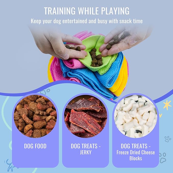 Pet Snuffle Ball, Puzzle Sniffing Interactive Dog Ball for Blind Dogs Training Stress Relief Dog Enrichment Toys Treat Machine Washable (15cm, New Rainbow Color)-Mewly Pet