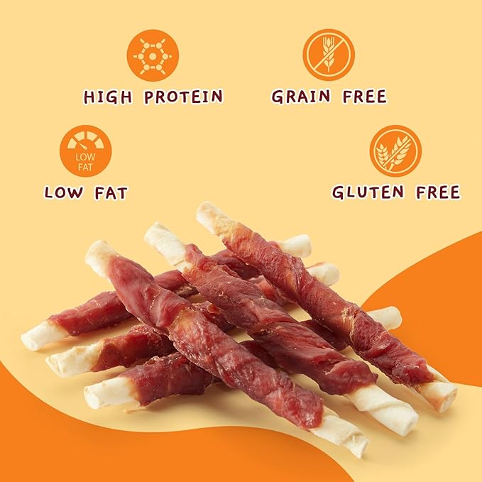 Jungle Calling Dog Treats, Duck Breast Wrapped Rawhide Sticks for Dogs, Grain-Free Natural Chewy Treats Picky Dogs, Puppy Chews Snacks,10.6 oz-Mewly Pet