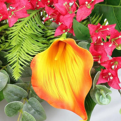 Artificial Tropical Bouquet Calla Lily Bougainvillea Flowers with Monstera Alocasia Fern Eucalyptus Greenery Stems for Home Office Hotel Table Vase Centerpieces Decor (Mixed Tropical Color)