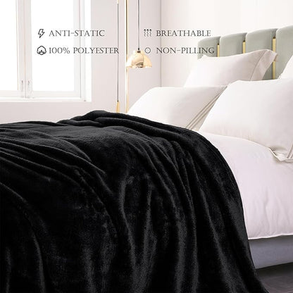 Exclusivo Mezcla Plush Fuzzy Fleece Bed Blanket Twin Size, Super Soft, Fluffy and Warm Blankets, Suitable for All Seasons (Black, 90x66 Inches)